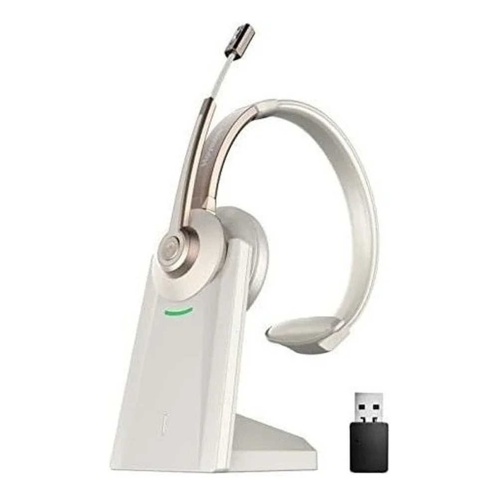 Hoyzzem Wireless Bluetooth 5.0 Headset with Mic & Charging Base USB Dongle White